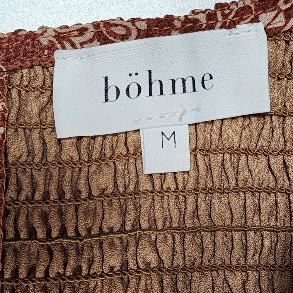 BOHME Boho Y2K Festival Paisley Peasant‎ Smocked Mini Dress M - Picture 9 of 11